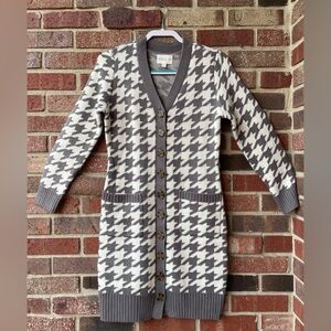 Olive & Oak Womens Sweater Dress Sz PM Gray & Cream Button Front Belted Midi